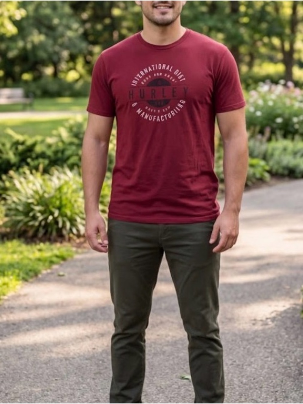 Hurley Maroon Logo Crewneck Tee
